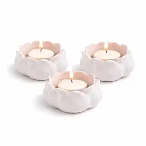 LITVARIA White Ceramic Lotus Tealight Holder — Set of 3